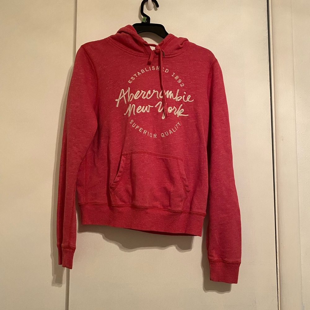 Abercrombie & Fitch Women's Red Hoodie w/White Writing, Long Sleeve Lined Hood.